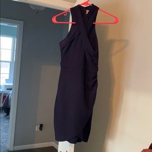 Navy bodycon dress. Crosses at neck